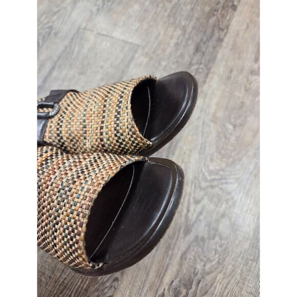 Brighton Ponti Slip On Slide Sandal 8.5M Block Heel Leather/Textile Italy Shoes - Picture 10 of 10